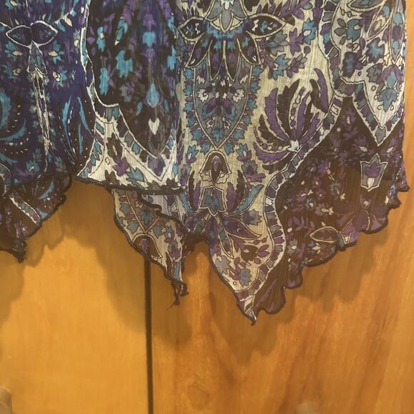 Fire Los Angeles-Multicolor Paisley Print Top-Sz M-Puff Cap Slv-Hankie Hem-Fairy - Picture 3 of 9